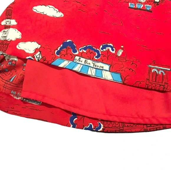 Unique Red Pendleton Print Pleated A-Line Skirt With Drawings of Paris Size 10 - Picture 3 of 14